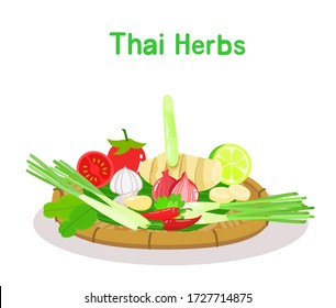 Thai Herbs Vector on Background