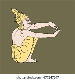 Thai Hermit Exercise in Colorful with hand drawn Illustration (Vector)