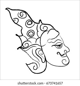 Thai Hermit head with hand drawn Illustration (Vector)