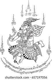 thai hermit vector. Thai ancient tattoo.