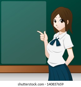 Thai High School Student Presents Some Information On Blackboard