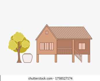 estilo casa tailandesa. Ilustración vectorial.