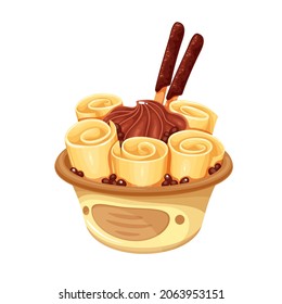 Thai ice cream roll with waffle vector illustration.