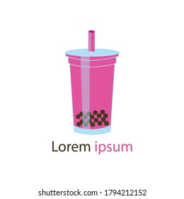 Thai iced Tea with Whipped Cream, Logo Vector. Bubble milk tea, Thai tea flavor. illustration.