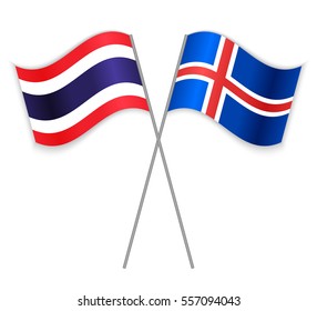 Thai and Icelandic crossed flags. Thailand combined with Iceland isolated on white. Language learning, international business or travel concept.