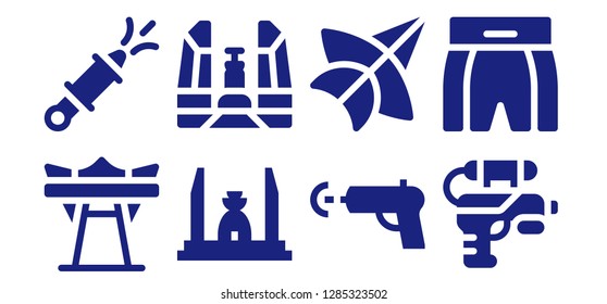  thai icon set. 8 filled thai icons. Simple modern icons about  - Giant swing, Water gun, Democracy monument, Thai kite, Boxing shorts