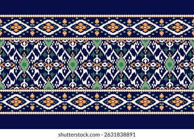 Thai Ikat floral pattern on navy blue background,Ikat ethnic oriental pattern,thai  pattern.Vector,Aztec style,abstract background,hand drawn.design for texture,fabric,clothing,decoration,print,sarong