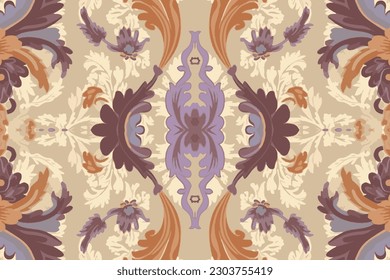Thai Ikat paisley embroidery pattern on light brown background.  Abstract traditional folk ancient antique tribal ethnic graphic line. Ornate elegant luxury vintage retro style.
