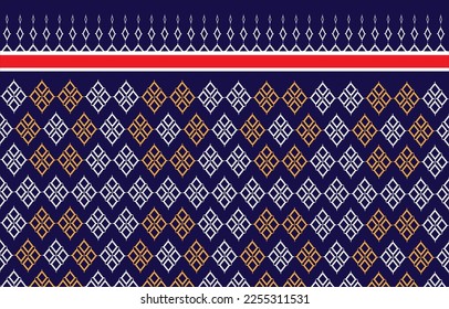 Thai Ikat Seamless Pattern on Blue Background Thai Textile Thai Fabric 