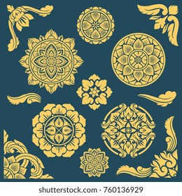 Thai, indian and persian ethnic decorative vector patterns and frames. Illustration of floral decorative frame, ornament round medallion
