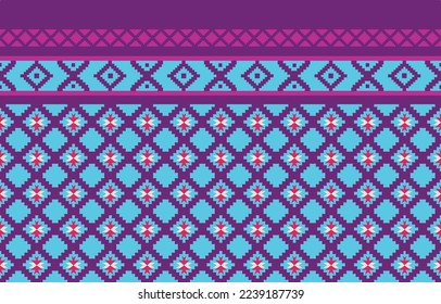 Thai Isan Tradition Ikat Pattern invage light blue, purle flowers. Abstract Ethnic repeat seamless pattern. Right design for cloths, garment inductries, custome design, surface design, Beauty suit for