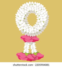 Thai Jasmine and Roses Garland, Illustration of Thai art