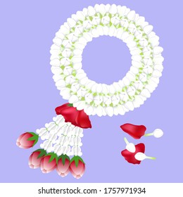 Thai jasmines garland isolated from background.