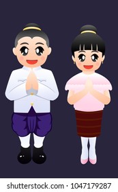 Thai kids in traditional costume dress graphic vector