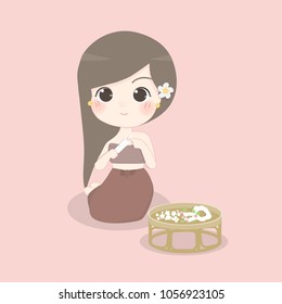 Thai lady in Thai traditional dress, Character design vector illustration.