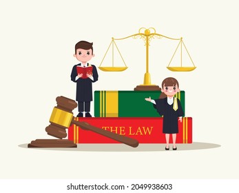 Thai Lawyer Legal Professions Character With Law Books. Flat Cartoon Barrister Vector Design.