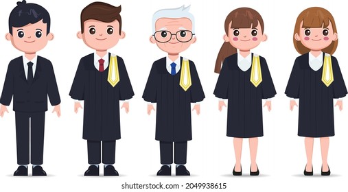 Thai Lawyer Legal Professions Character Set. Flat Cartoon Barrister Vector Design.