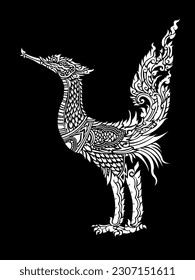 
Vector de arte de línea tailandés, patrón de cisne monocromo, utilizado para imprimir, tatuar, decorar