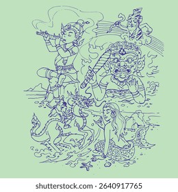 Thai literature illustration vector for illustration, card, decoration