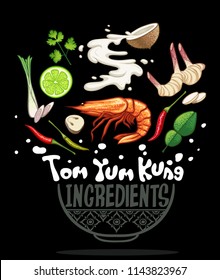 thai local food tom yum kung with ingredients vector illustration