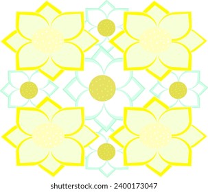 Thai lotus flowers, alternating colors, yellow and light green. vector illustration