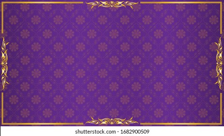 Thai luxury purple background with golden frame - Asian traditional art Design Vector