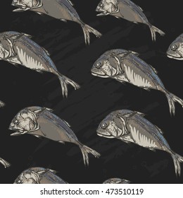 Thai mackerel pattern including seamless on a black background. Thai mackerel vector illustration.