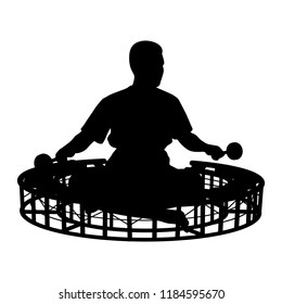 Thai man with his nation musical equipment (Circle khong) silhouette on white