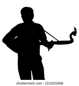 Thai man with mandolin silhouette vector. Person concept.