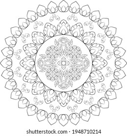Thai Mandala vector in black and white peonies flowers and a design used in carving, consisting of leaves arranged in the shape of two outstretched armsใ