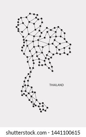 Thai Map Point scales on white background. Wire frame polygonal network line, dot and black line.
