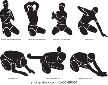 Thai Martial Art. Thai Boxing, Muay Thai vector illustration with description of each pose set 1