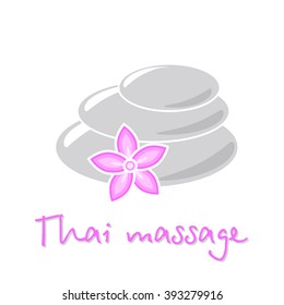 thai massage, lotus flower and massage stones on white background