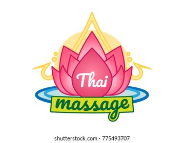 Thai massage vector logo badge with lotus
