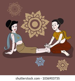 Thai massages style in colorful with hand drawn set illustration (vector)