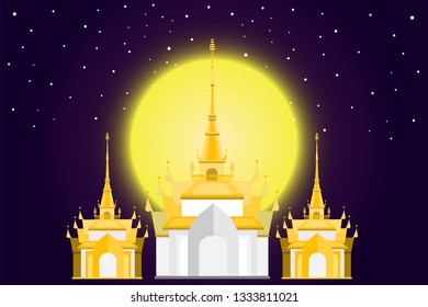 Thai Modern Castle Full Moon Night Stock Vector (Royalty Free ...