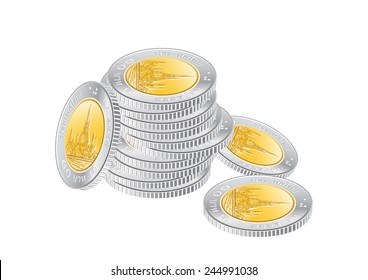 Thai Money 10 Baht Coin Stack Vector