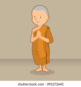Thai Monk standing cartoon