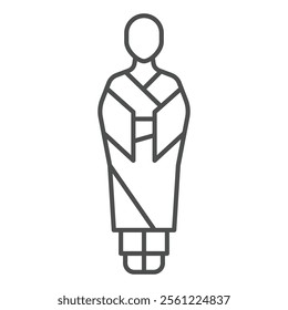 Thai monk standing thin line icon, thailand resort concept. Vector graphics. Religion great man sign on white background, outline style icon for mobile or web design