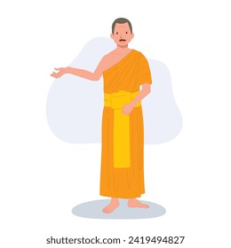 Thai Monk as a teacher is giving knowledge in buddhism. or giving suggestion, welcoming