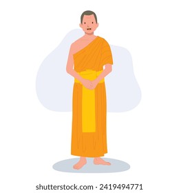 Thai Monk in Traditional Robes Standing and Explaining Spiritual Wisdom.