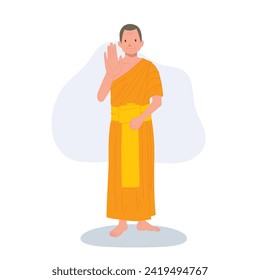 Thai Monk in Traditional Robes with Symbolic hand Gesture 'NO'. Do not or stop.