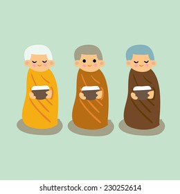 Thai monks freehand drawing vector