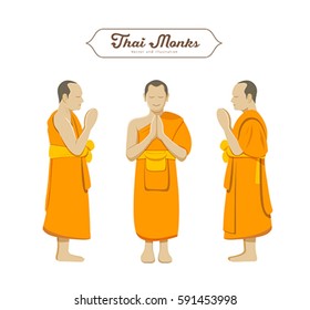 Thai monks greetings collections. vector illustration