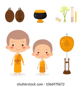 Thai Monks And Novice, Objects Set