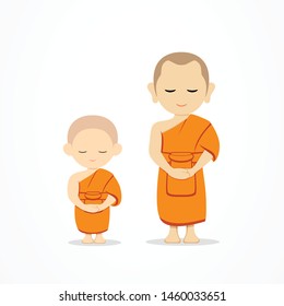 Thai monks and thai novice stand up vector, isolated on white background, illustration