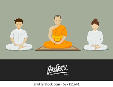 Thai monks and people meditation collections. vector illustration