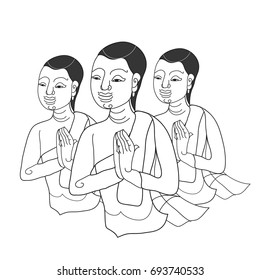 Thai monks in vintage painting style (Vector)