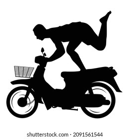 Thai motorcycle racing boy with strange position riding silhouette vector isolated on white background