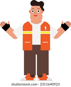 Thai motorcycle taxi driver character flat design.motorbike taxi driver wearing orange vest